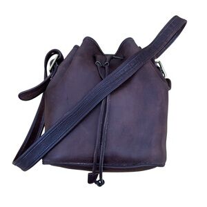 Vintage Coach Crossbody Bucket Bag Brown Leather